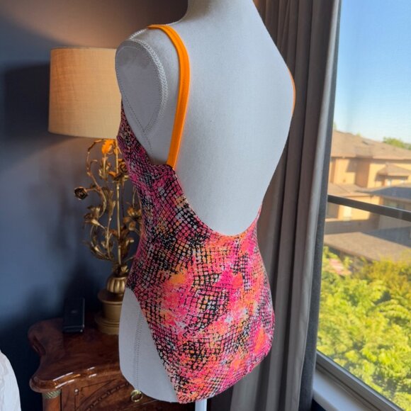 90s Vintage Neon Pink And Orange One Piece Swimsuit and Beach Shorts - Picture 6 of 15